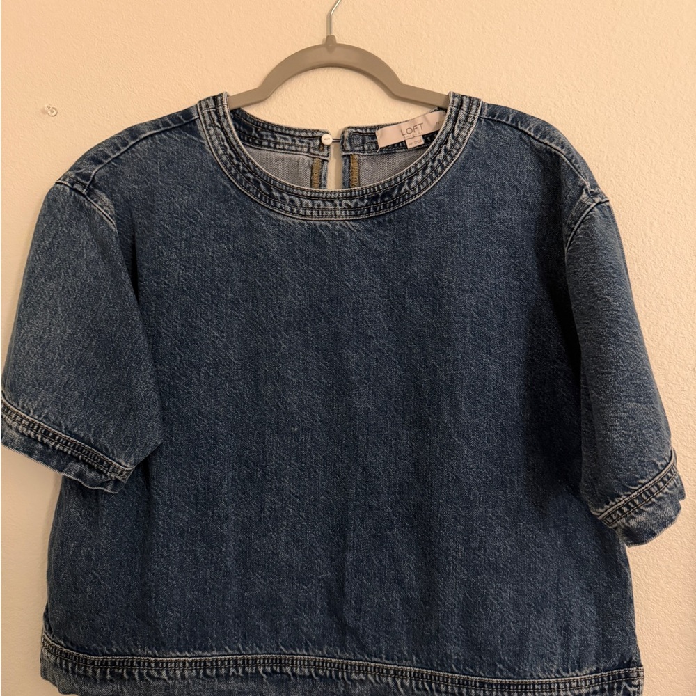 LOFT Girls' Dark Indigo Denim Short Sleeve Top